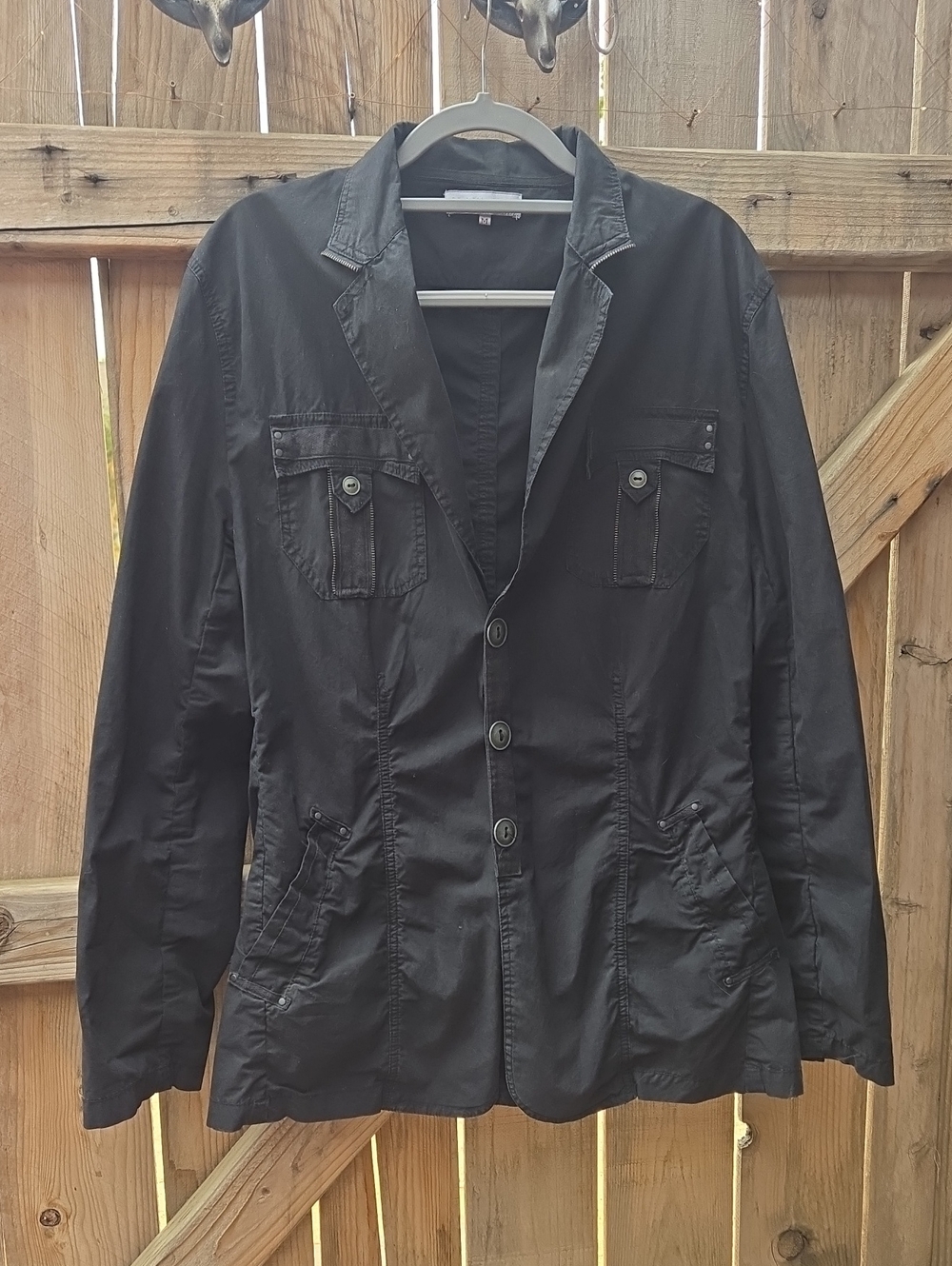Y2K Crash & Burn, Distressed black Utility Field Jacket, 100% Cotton